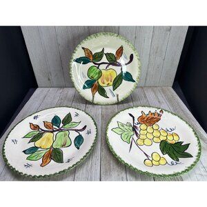 Vtg PV Parry Vielle Salad Plate Southern Pottery Round Fruits Design 8.25" Set 3
